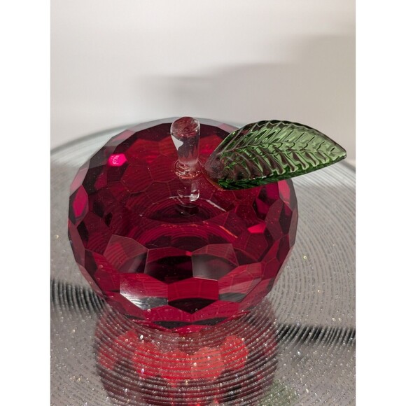 Simon Design Ruby Red Honeycomb Crystal Apple Paperweight School Teacher - Picture 4 of 11